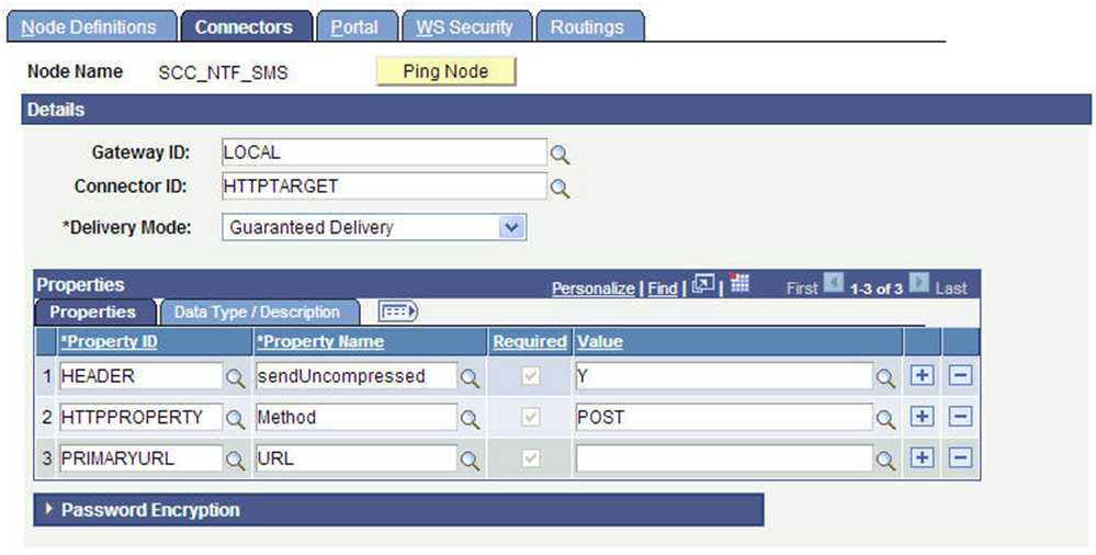 Node Connectors Page SMS Notifications