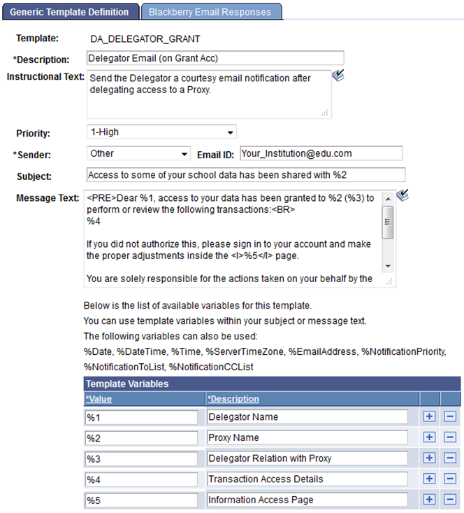 Generic Template Definition Page