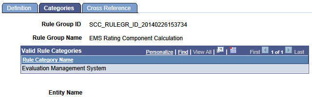 Define Rule Groups - Categories page (EMS (Evaluation Management System) Rating Component Calculation)