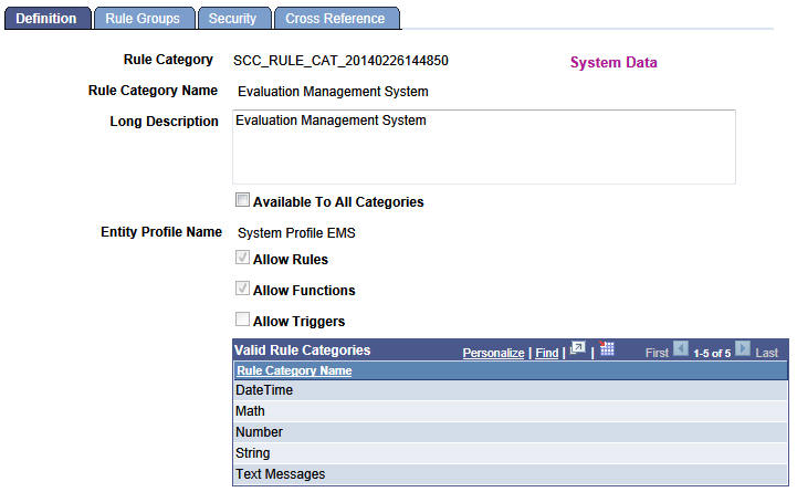 Rule Category - Definition page: Evaluation Management System Rule Category
