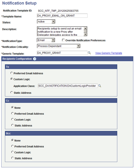 Notification Setup page for DA_PROXY_EMAIL_ON_GRANT