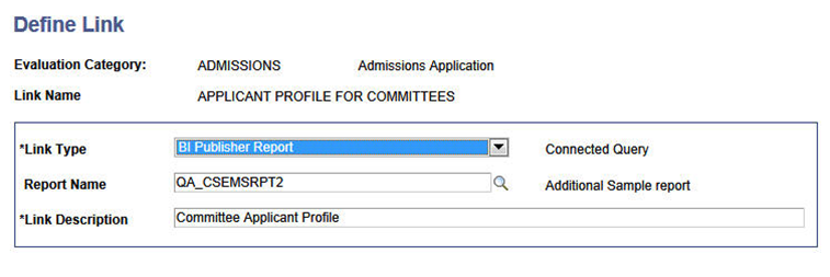 Define Links page for BI Publisher Report
