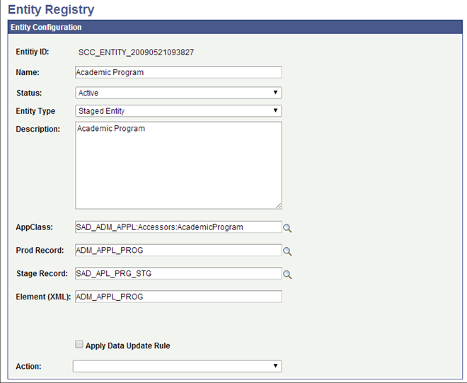 Entity Registry Window for Example of Define Rule Page Using a LOV from Field Record Prompts
