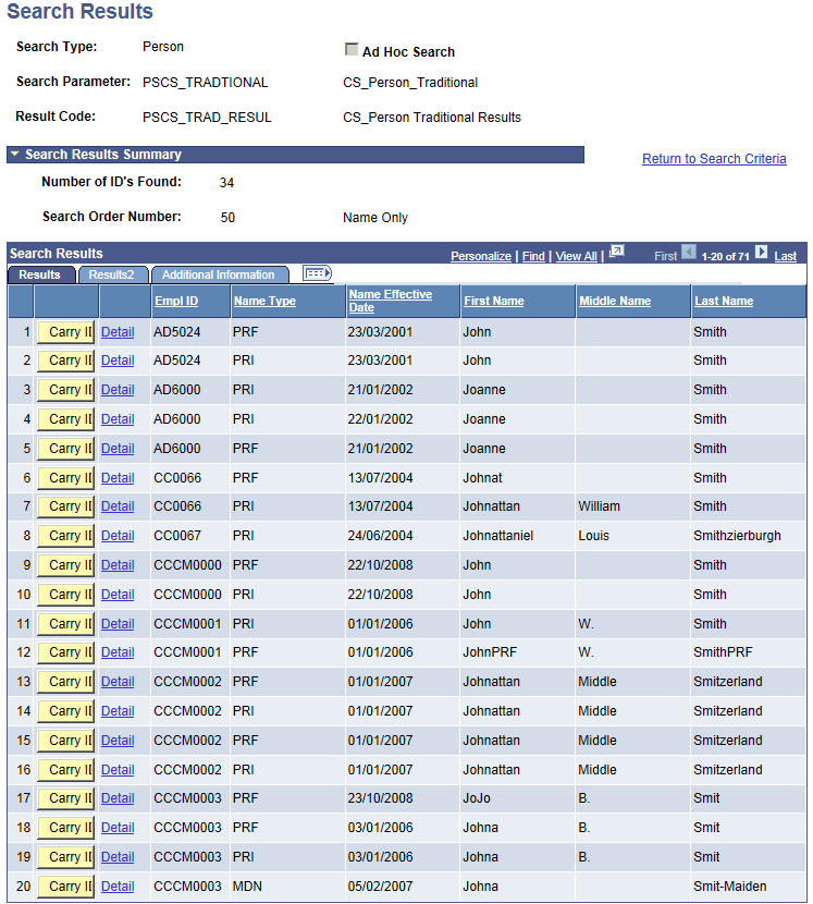 Integrated Search Results page