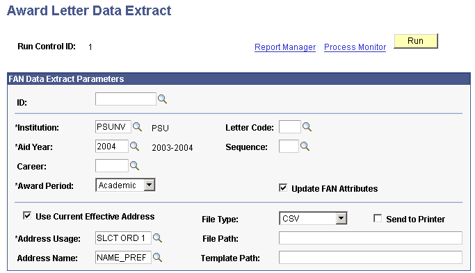 Award Letter Data Extract page