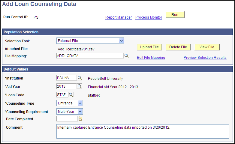 Add Loan Counseling Data page
