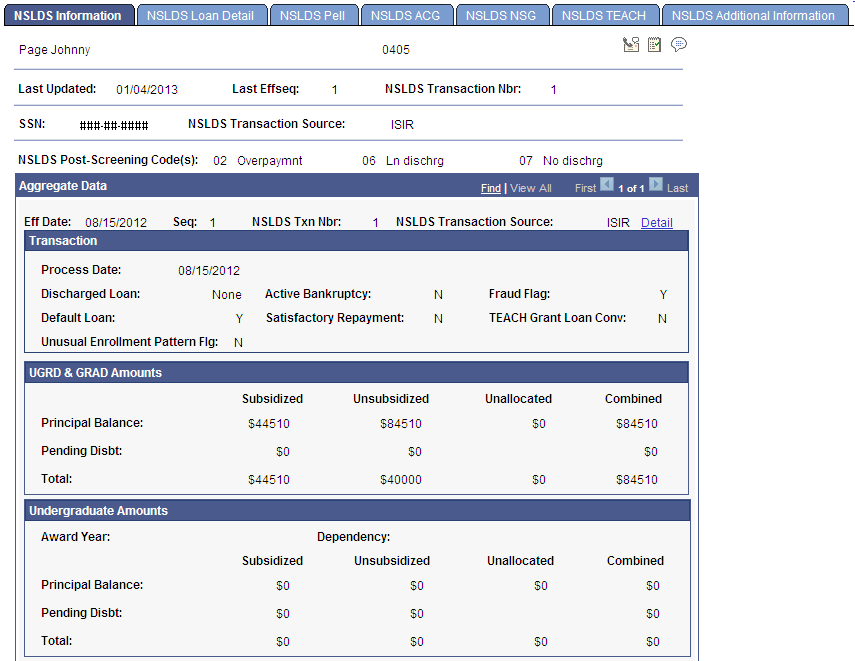 NSLDS (National Student Loan Data System) Information page (1 of 2)