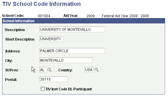 TIV (title four) School Code Information page