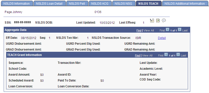 NSLDS (National Student Loan Data System) TEACH (Teacher Education Assistance for College and Higher Education Grant) page