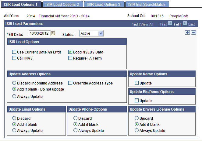 ISIR (Institutional Student Information Record) Load Options 1 page