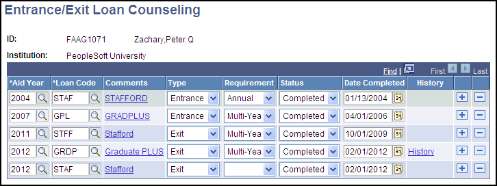 Entrance/Exit Loan Counseling page