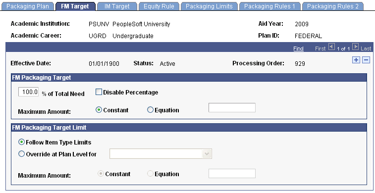 FM (federal methodology) Target page