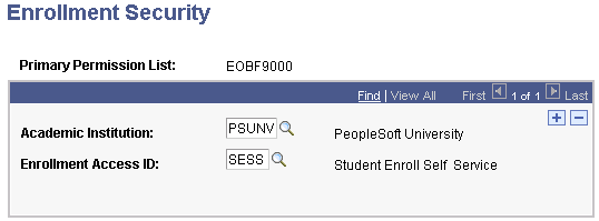 Permission List - Enrollment Security page
