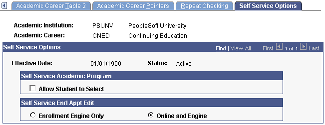 Self Service Options page