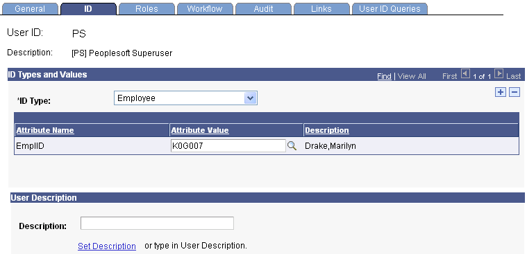 User Profile page, ID tab