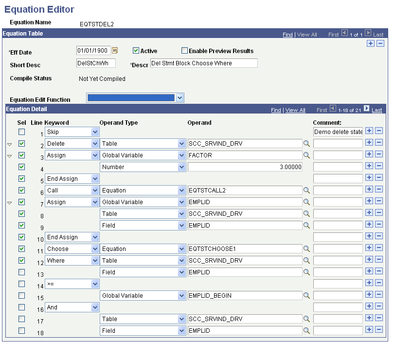 Example for the Select All Between Checks option