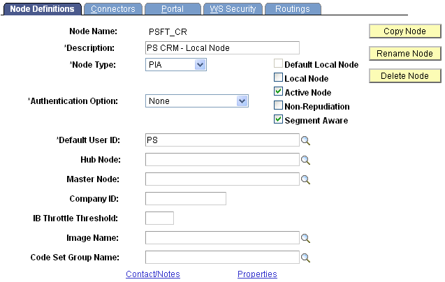 Example of setup on Node Definitions page