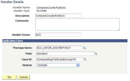Example of Handler Details page field values for Application Class