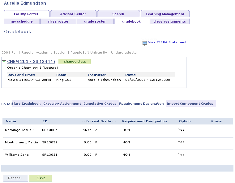 Requirement Designation page
