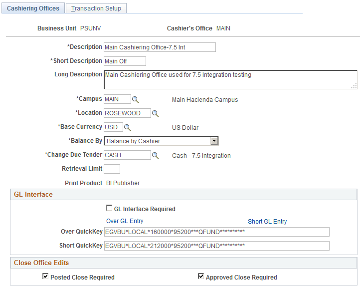 Cashiering Offices page