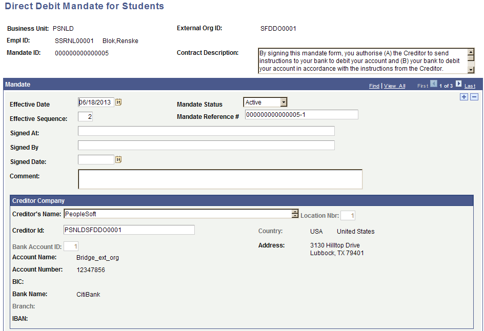 Direct Debit Mandate for Students page 1