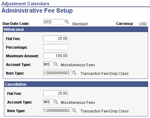 Administrative Fee Setup page