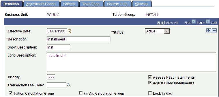 Tuition Groups - Definition page