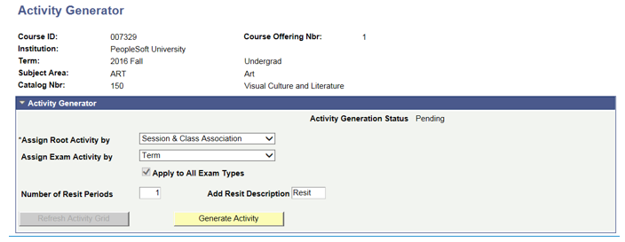 Activity Generator page (4 of 4 - Part I)