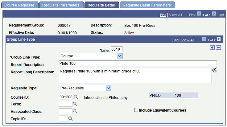 Requisite Detail page