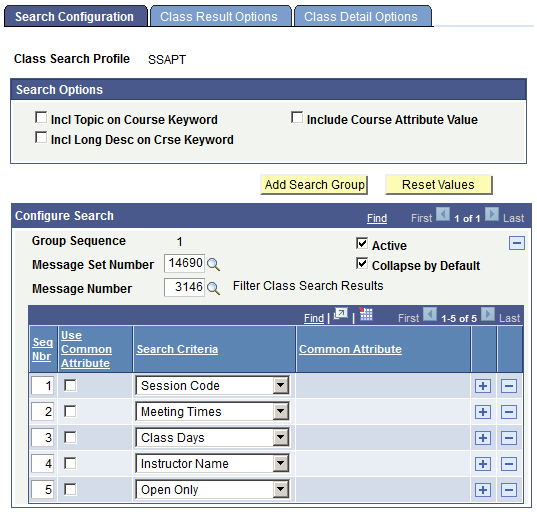 Search Configuration page