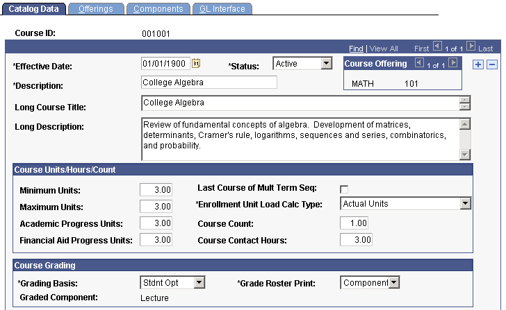 Catalog Data page (1 of 2)