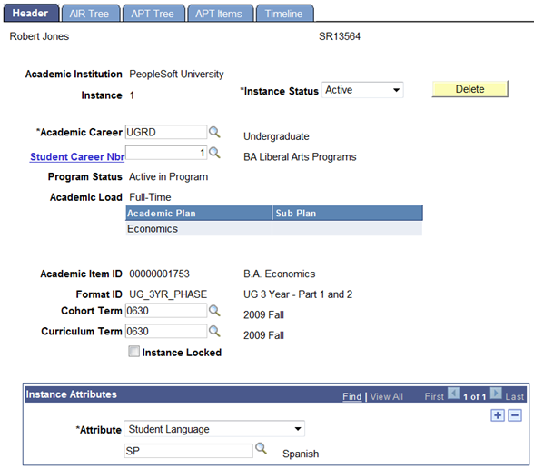 Header page example: attributes