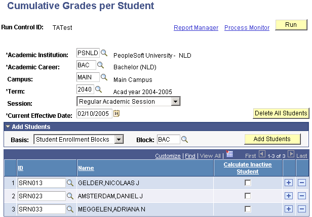 Cumulative Grades per Student page