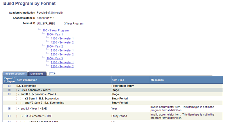 Build Program by Format page (Messages tab)