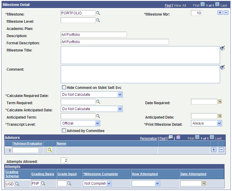 Process Milestones page (2 of 2)