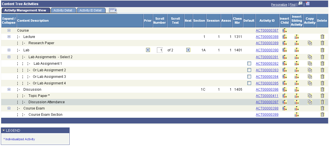 Activity Manager page (2 of 5): Activity Management View tab