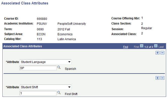 Associated Class Attributes page