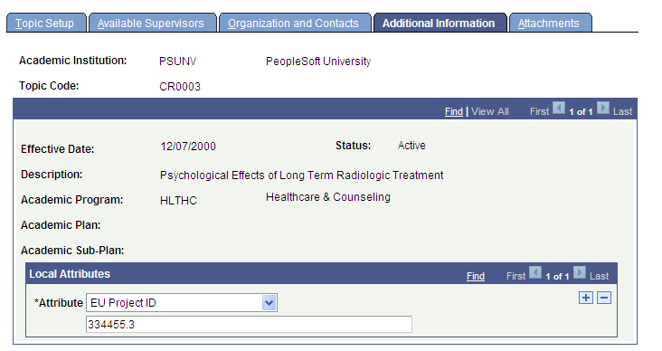 Research Topic Setup â Additional Information page