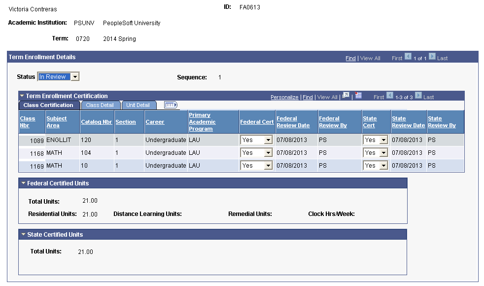 Enrollment Certification page