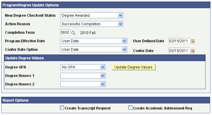 Graduation Processing page (2 of 2)