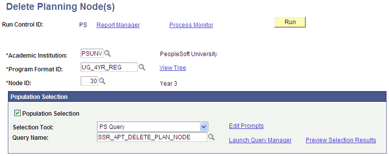 Delete Planning Node(s) page