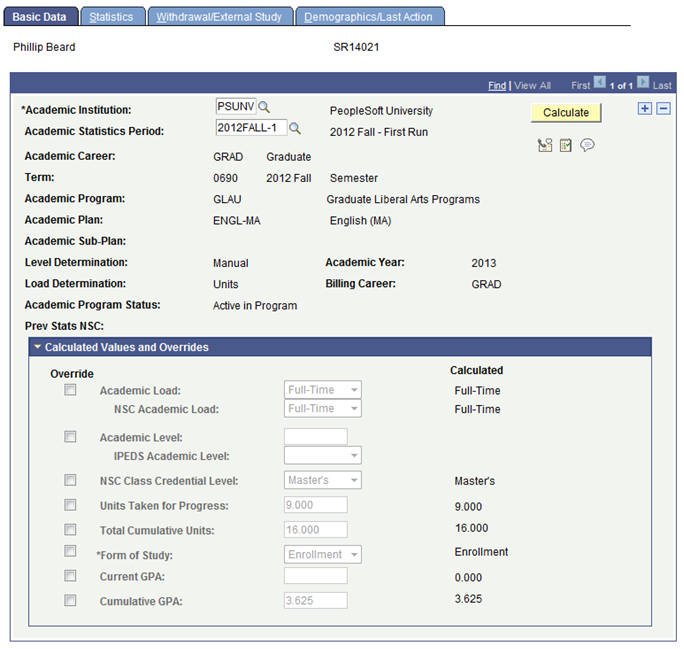 Student Consolidated Stats - Basic Data page