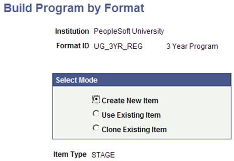 Build Program by Format (select mode) page