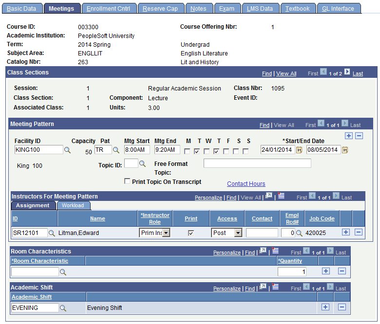 Schedule of Classes - Meetings page