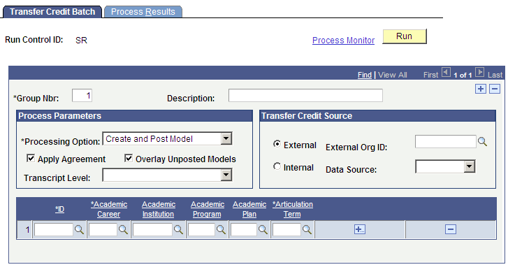 Transfer Credit Batch page