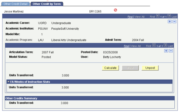 Other Credit by Term page