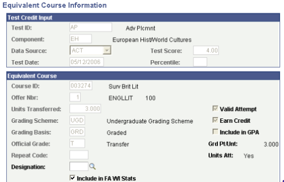 Equivalent Course Information page