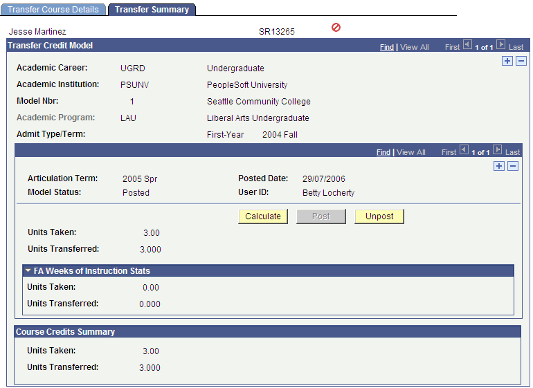 Transfer Summary page