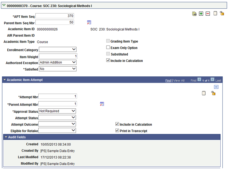 APT (Academic Progress Tracker) Items page (2 of 3)