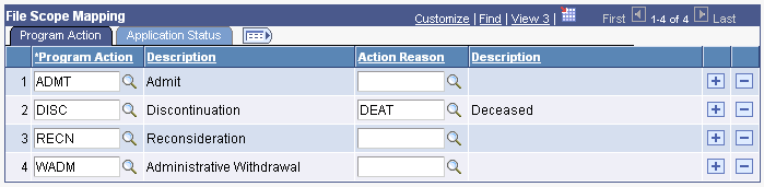 Element Mapping page: File Scope Mapping, Program Action tab